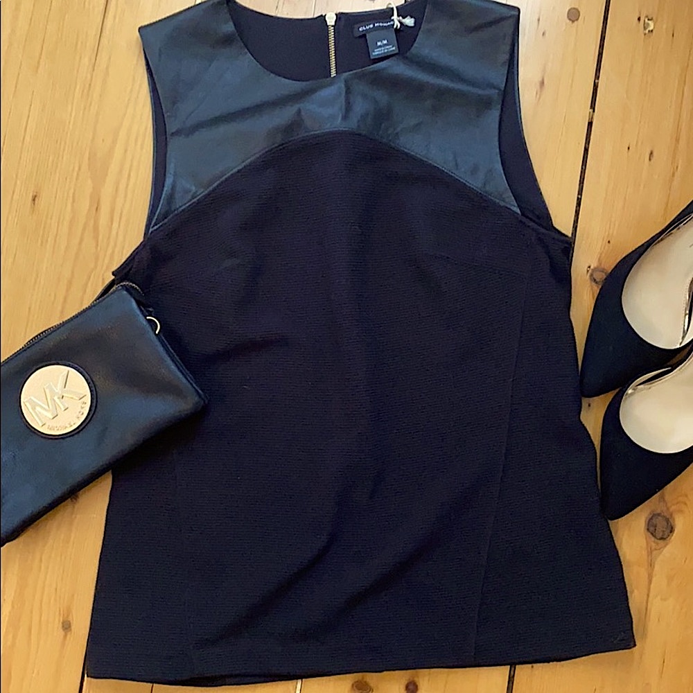 Club Monaco Tank Blouse Leather Trim Brand New